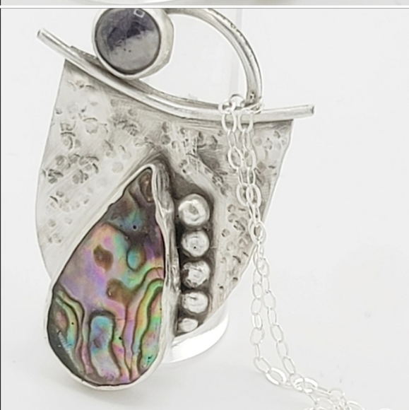 ABALONE & AMETHYST PENDANT HANDMADE IN STERLING SILVER METAL - Picture 4 of 5